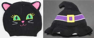 JUEGO DE 2 SOMBREROS DE PUNTO HALLOWEEN 6-12 M Bebé Niña Lindo Gato Negro Bruja Infantil Disfraz Foto 1 de 3