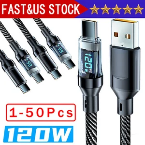 120w Super Fast USB Type-C Charging Braid Phone Charger Lead with Display LOT - Picture 1 of 24