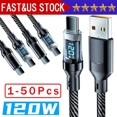 120w Super Fast USB Type-C Charging Braid Phone Charger Lead with Display LOT - Image 1 of 4