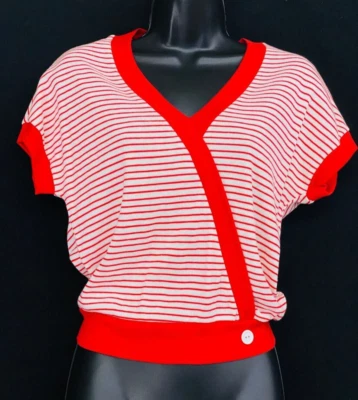 Camisa informal vintage años 70 80 rojo blanco a rayas manga corta S M Foto 1 de 3