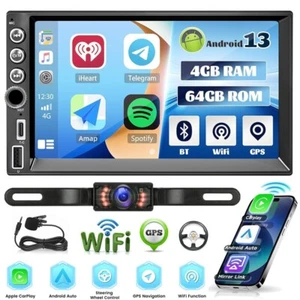 Double 2Din 7" Car Radio Android 13 CarPlay Touch Screen 4+64GB Stereo GPS Navi - Picture 1 of 14
