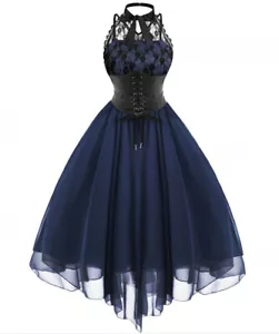 Dress Steampunk Halter Corset Mini Retro Victorian Gothic Womens Ladies Lace - Picture 1 of 12