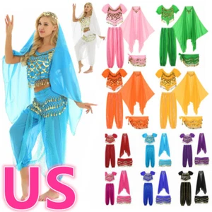 Mujeres India Disfraz de Danza del Vientre Pantalones Harén con Manga Corta Prendas para el torso Bufanda a la Cadera - Imagen 1 de 102