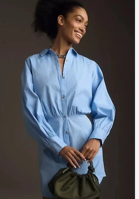 nwt ANTHROPOLOGIE MAEVE Shirt Dress Blue Pleated Poplin Size 1X Plus Ret $148 - Image 1 of 4