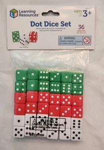 LEARNING RESOURCES Red Green & White Dot Dice Set - Pack of 36 - LER 2229 - NEW - Picture 1 of 2