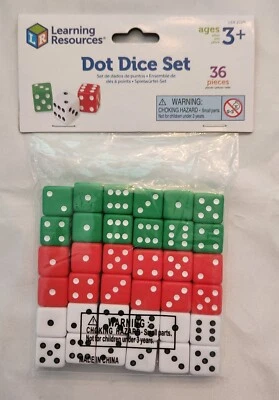 Juego de dados de punto rojo verde y blanco - Pack de 36 - LER 2229 - NUEVO Foto 1 de 2