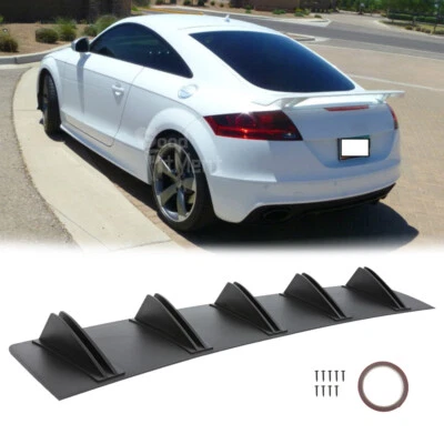 For Audi TT RS TTS Quattro Rear Bumper Lip Diffuser 5 Fin Spoiler Splitter Black - Image 1 of 4