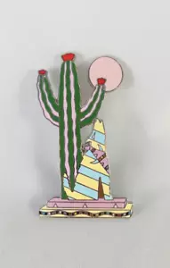 Vintage Tavlos Silver Tone Enameled Brooch Wolf Cactus Moon Southwestern Pin - Picture 1 of 4