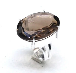 925 Sterling Silver Smoky Quartz Gemstone Handmade Jewelry Ring (US) Size-9.50 - Picture 1 of 7