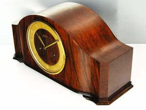 JUNGHANS PURE ART DECO CHIMING MANTEL CLOCK BLACK FOREST WITH NUT WOOD - Picture 1 of 11