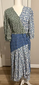 Ann Taylor Maxi Wrap Dress Size 6 Boho Floral Blue Green 3/4 Sleeves Lined - Picture 1 of 9