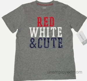 Patriotic Shirt Top Red White Cute Boys Grey Memorial Day July 4 Labor USA - Picture 1 of 3