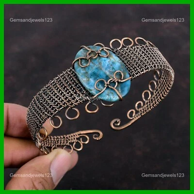 Venta de día para mujer Cobre Ovalado Neón Apatita Piedra Único Alambre Envuelto Puño Joyería Foto 1 de 4