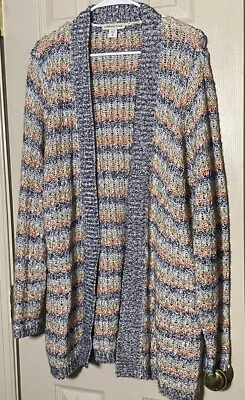 Cárdigan Coldwater Creek Suéter Mujer Grande Azul Rayas Mezcla Lana 1X/18 Foto 1 de 4