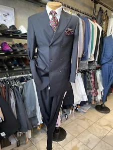NWT Men's Black Double Breasted Suit Apollo King Size 44R - Picture 1 of 10