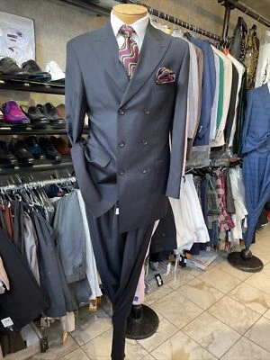 全新带标签男式黑色双排扣西装 Apollo King 尺寸 46L — 第 1/4 张图片