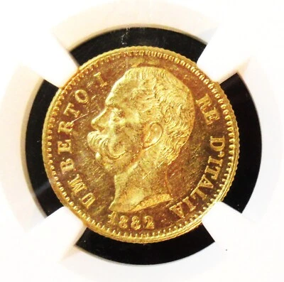 Italia Umberto I Oro 20 Liras 1882-R MS62 NGC, Roma Mint ,KM21, Fr-21 - Imagen 1 de 4