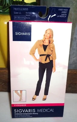 Sigvaris EVERSHEER 20-30mmHg LL Knee High Medical Compress MOCHA 782CLLW85 NIB - Image 1 of 3