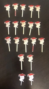 Vintage Cupcake Picks Boy Profile Red Graduation Cap Toppers Plastic Lot of 19 - Picture 1 of 12