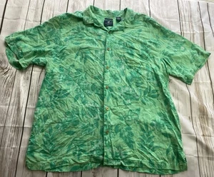 Caribbean Joe Men's Hawaiian Shirt Sz 3XL Washable Silk Green Leaves Hibiscus - Picture 1 of 10