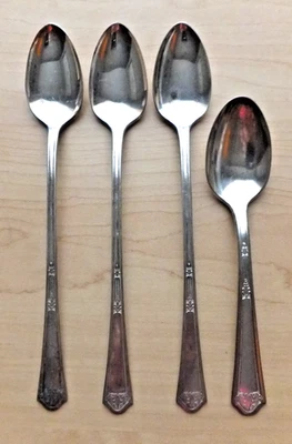 4 Florentine Silver Plate Plus  Spoons- 3 Ice Tea & 1 Teaspoon- Vintage - Image 1 of 4