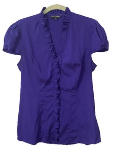 Express V-Ausschnitt Rüschen lila Bluse seitlicher Reißverschluss mit Schnalle Ärmeldetail Gr. M - Bild 1 von 8