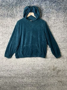 Nike Hoodie Womens Medium Blue Center Swoosh Corduroy Velvet Sweatshirt - Picture 1 of 7