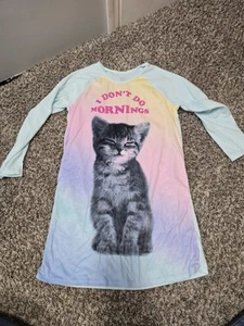 Wonder Nation Girls Blue Cat  Size XL 14/16 long sleeve Sleep Gown - Picture 1 of 4