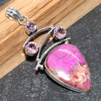 Impresionante Colgante Cobalto Calcita Rosa Kuncita 925 Chapado en Plata 2.7" Perfecto GW Foto 1 de 3