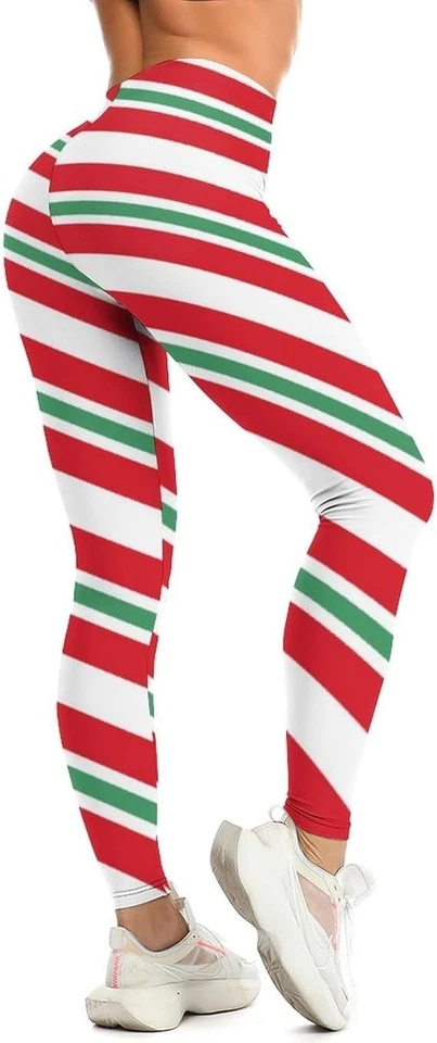 Candy Cane Christmas Leggings for Women | Holiday Striped High Waist Yoga Pants - Image 1 of 4