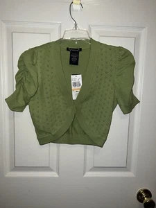 XTRAORDINARY GIRLS GREEN COTTON KNIT SWEATER SHRUG SIZE S 14/16 NWT - Picture 1 of 9