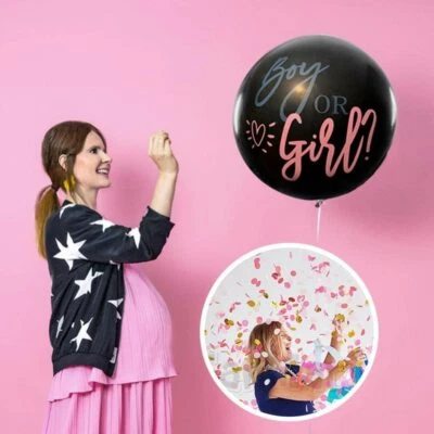 Baby Gender Reveal Balloon Jumbo 36 Inch black pink and blue confetti boy girl - Image 1 of 4