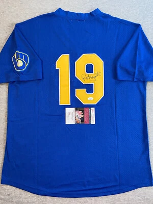MILWAUKEE BREWERS ROBIN YOUNT AUTOGRAPH #19 COOPERSTOWN COLLECTION JERSEY JSA - Image 1 of 4