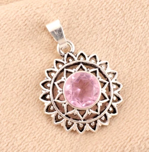 Pink Kunzite Gemstone 925 Sterling Silver Handmade Jewelry Pendant 1.14" - Picture 1 of 6