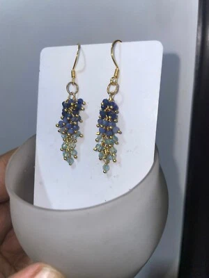 orecchini in argento sterling 925 con pietre preziose pendenti in sodalite e ... - Immagine 1 di 4