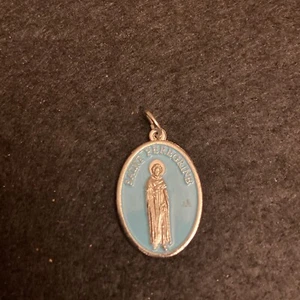 Saint Peregrine Powder Blue Medal Charm Pray For Me. - Picture 1 of 3