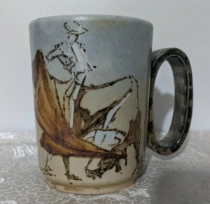 Vintage glasierter MCM Steinzeug Becher Tasse Spanish Matador Bull Fighter Made in Spain - Bild 1 von 6
