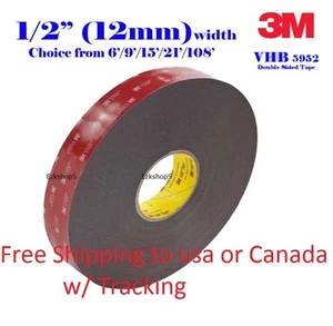 3M 1/2" x 9/15/21/108 VHB Double Sided Foam Adhesive Tape 5952 Gopro Action Can - Picture 1 of 4