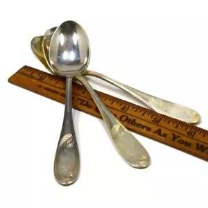 Antique ERCUIS SILVER-PLATE FLATWARE Lot; 3 Oval TEASPOON/FRUIT SPOONS Wave Patt - Picture 1 of 8