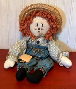 Vintage 20" Straw Hat Raggedy Ann Handmade Country Doll - Picture 1 of 11
