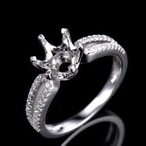 Anillo nupcial semimontaje diamante natural montura redondo 6,5 mm oro blanco sólido 14K - Imagen 1 de 5