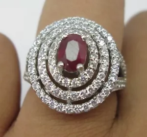 Anillo de diamantes rojo ovalado rubí y blanco oro 14K - Imagen 1 de 12