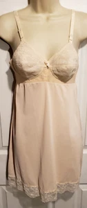 Vintage 1960s Warners Slip Built in Bullet Bra Nylon & Spandex Mini beige 34B - Picture 1 of 8