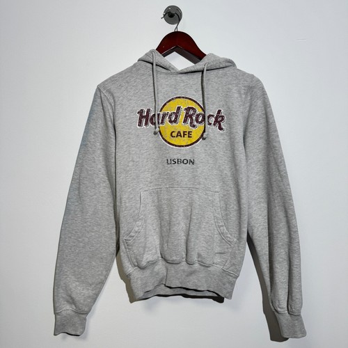 GUCCI Felpa con cappuccio Hard Rock unisex grigio cotone taglia XS lavata anni 90 USA vestibilità regolare