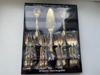 Vintage Festliche Kaffeetafelgarniture 15-tlg Hartvergoldet goldenes Besteck - Bild 1 von 3
