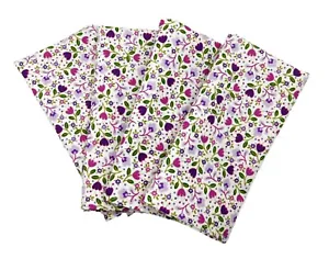 SET of 4 Cotton Cloth Napkins ~ sweet, dainty purple flowers on white background - Picture 1 of 3