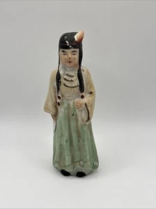 Vintage Folk Art Figure Hand Crafted Painted Japanese Woman 5” Figurine Ceramic - Picture 1 of 14