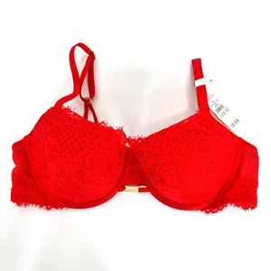 Aerie Balconette Padded Bra Red Gold Bar Adjustable Straps Lace Women 36C New - Picture 1 of 8