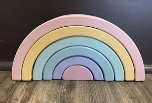 Montessori Wooden Stacking Rainbow Pale Pink Colors Set of 6 Pieces - Picture 1 of 5