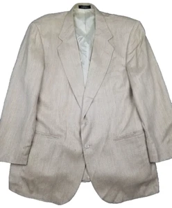 Vtg Towncraft Mens Blazer Sport Coat Casual Jacket 44R Silk Beige Herringbone - Picture 1 of 24